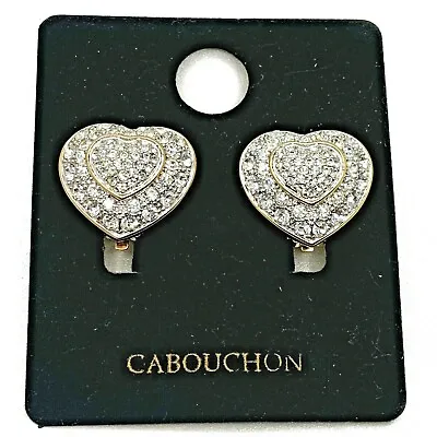 Vintage Cabouchon Heart Cluster Earrings 18K Gold Plated Paste Rhinestones Retro • £70.87