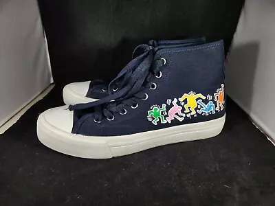 H&M Keith Haring Adult 7.5 Navy Canvas High Top Sneaker Shoes Men US 7.5 EUR 40 • $24.95