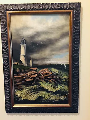 Antique Late 19th Cent. Portland Head Lighthouse Maine Seascape • $1895