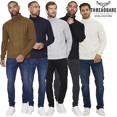 Threadbare Mens Polo Neck Cable Knit Jumper Warm Knitted Roll Neck Pullover • £20.99