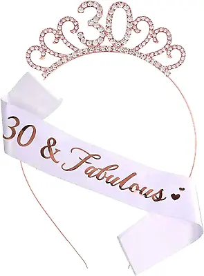 30Th Birthday Sash And Crystal Tiara Birthday Crown For 30Th Birthday Decoration • £4.99