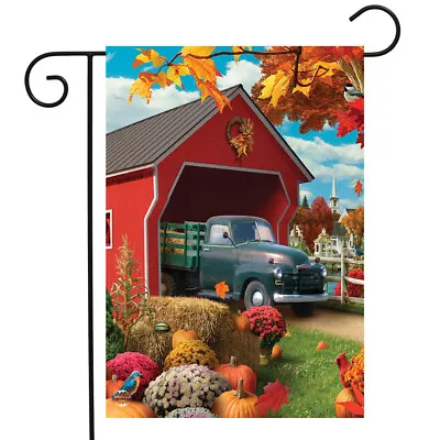 Covered Bridge Farm Pickup Truck Mums Fall Pumpkin Mini Window Garden Yard Flag • $8.97