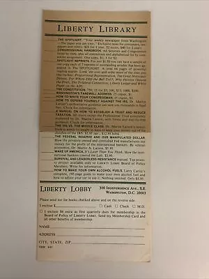 LIBERTY LIBRARY 1965 Vintage ORDER SHEET Catalog BOOKS Washington DC USA • $8.99