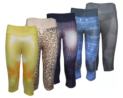 Leggings Cropped 3/4 Length Sublimated Print Women Legging Workout Pant Gym Yoga • £6.75