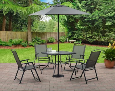 OUTDOOR CHAIRS/TABLE  SET Patio Dining 6 Piece Umbrella 4 Chairs Gray • $138.16