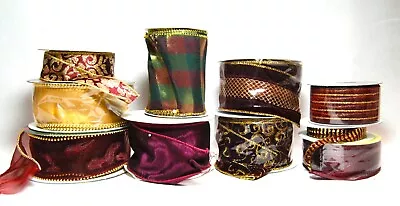  Wire Edged Ribbon 1.5-4  Wide Burgundy Gold Velvet Embroidered Lot Of 80 Yards+ • $10