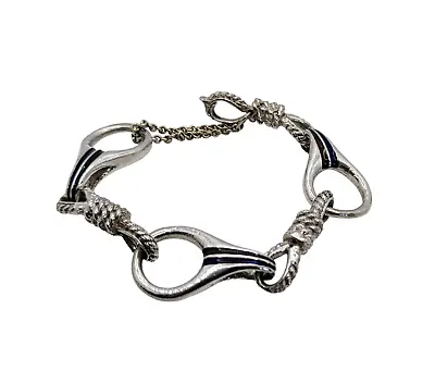 800 Silver Chain Bracelet Blue Red Lines On Snaffle With Ropes Nautical Knots • £95