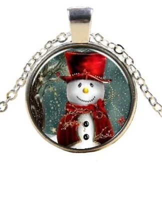 CHRISTMAS SNOW SNOWMAN ART Pendant Charm On 20  925 Sterling Silver Necklace • $19.89