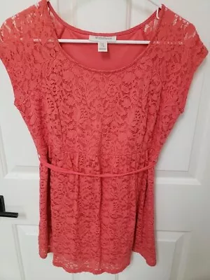 Motherhood Maternity Coral Lace Dress Short-Sleeve Shirt W/Ribbon- Size Small • $5