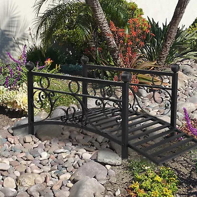 Metal Garden Bridge Yard Arch Path Bridge With Guardrails Decorative Footbridge • $55.98