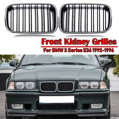 Front Kidney Grille Grill Chrome Gloss Black For BMW E36 318IS 325i M3 1992-1996 • $40.99