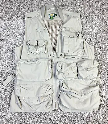 Cabelas Fishing Hunting Utility Vest Multipocket Mens Size Large Tan Mesh Cotton • $29.99