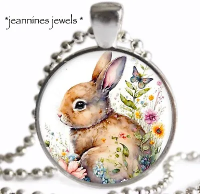 Bunny Rabbit Necklace Sweet Watercolor ART PRINT Silver Charm Pendant • $21.99