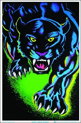 King Of The Night Panther Black Cat Blacklight Poster - Flocked - 23  X 35  • $14.49