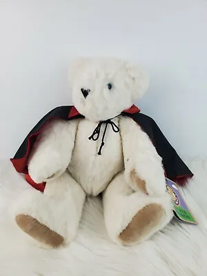 The Vermont Teddy Bear Co White Jointed Bear Black Red Cape 16  Halloween NWT • $24.99