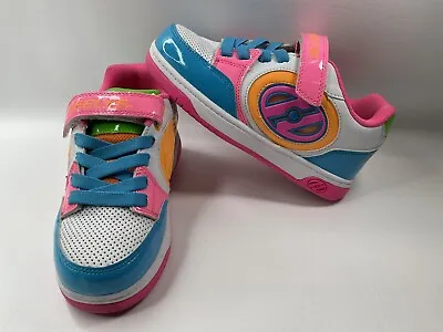 Heelys Plus X2 Lighted Girls Youth White Leather Neon Multi Color Sz 4Y/ 5W Rare • £15.27