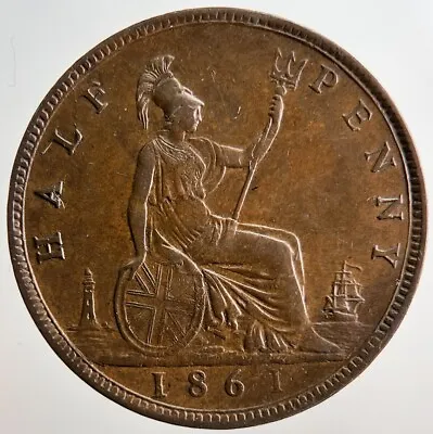 1861 Victoria Half-Penny Coin | Very Fine Grade | A3204 • £37.85