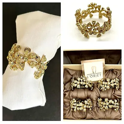 L'objet Gold Garland Napkin Jewels Swarovski Crystal Rings Set Of 4 With Box • $225