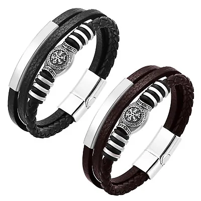 Vnox 2PCS/Set  Men Norse Viking Rune Compass Bracelets Leather Wristband Jewelry • $14.95