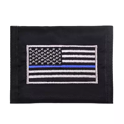 Thin Blue Line Flag Wallet - Black Nylon Tri-Fold Wallet With TBL Embroidery • $7.99