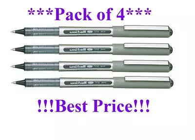 4 X Uni Ball Eye FINE UB-157 Rollerball Pen BLACK Colour Cheapest On Ebay • £4.99