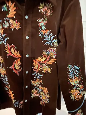 Woman's Brown Western Embroidered  Bling  Corduroy Shirt / Medium With Sequins • $55