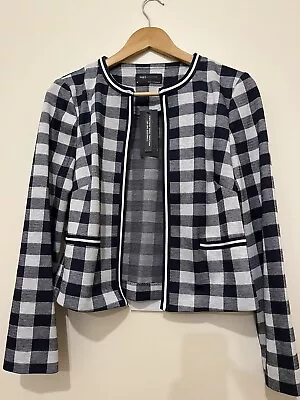 BNWT M&S Ladies Crop Jacket Blazer Size 10 Navy Check Summer Nautical RRP £35 • £22