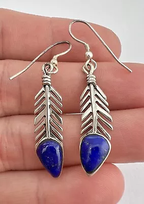 Vintage Navajo Sterling Silver Blue Lapis Lazuli Feather Post Hook Earrings 2  • $45.95