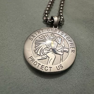 Mens St Saint Christopher Medal Pendant Necklace Stainless Steel Amulet Chain • $12.99