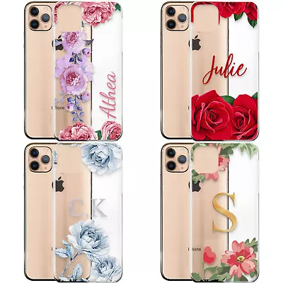 Personalised Initial Phone Case For S23/S22/S21/S20 Rose Flower Clear Hard Cover • £4.99