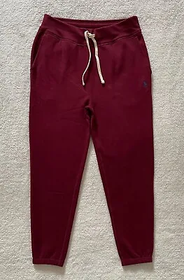 Polo Ralph Lauren Mens Wine Burgundy Red Fleece Joggers Sweatpants Pant | MEDIUM • £45