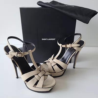 YSL Tribute Yves Saint Laurent Beige Leather Sandal Heels 41 • £175.97