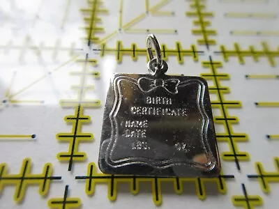 Vintage Sterling Silver Charm BIRTH CERTIFICATE To Engrave Baby NAME DATE WEIGHT • $6.30