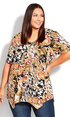$15 • Buy Avenue By City Chic Womens Plus Size Sharkbite Print Top - White Ripple