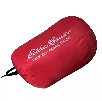 Eddie Bauer Packable Red Travel Throw With Bag 52 X60  NWOT Polyester Washable • $35