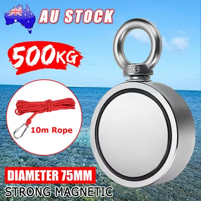 500KG Double Side Neodymium Metal Magnet Detector Fishing Hunter Kit 10M Rope • $36.85