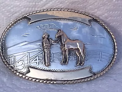 Western Cowboy Horse Belt Buckle Silver Brass Trophy Comstock Silversmiths Rare • $44.99