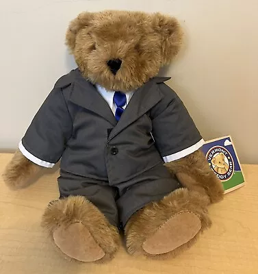 Vermont Teddy Bear With Gray Suit Blue Tie Fully Jointed 16  • $28