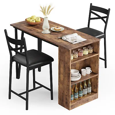 3-Tire Dining Set Bar Table And 2 Height Chairs Wood Top For Small Space Kitchen • $149.99
