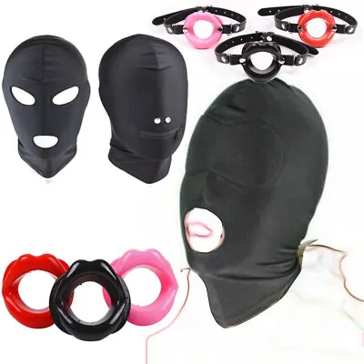 Bondage Spandex Head Harness Hood Face Mask Restraint Lips Gag O Ring Open Mouth • $10.89