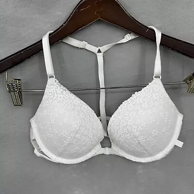 Victoria's Secret Very Sexy Padded Plunge T-back Bra Womens 32 C Push Up White • £12.30