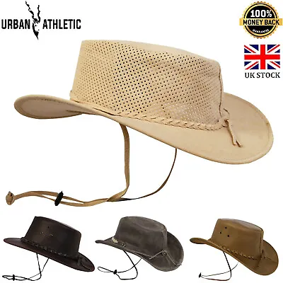 £13.99 • Buy Leather Cowboy Hat Australian Western Outback Style Holidays Party Chinstrap Hat