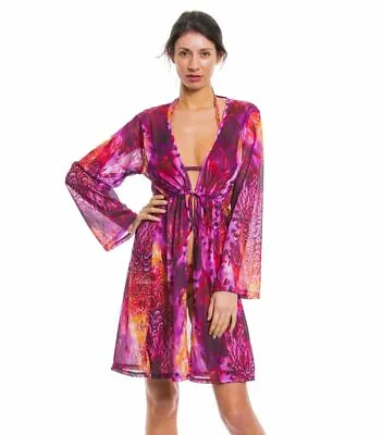 Kiniki Amalfi Purple Tan Through Knee Length Kaftan Cover Up Accessory • £40.95