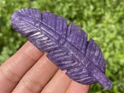 3.4  Natural Lepidolite Hand Carved Feather，Quartz Crystal Skull Carving Reiki • $13