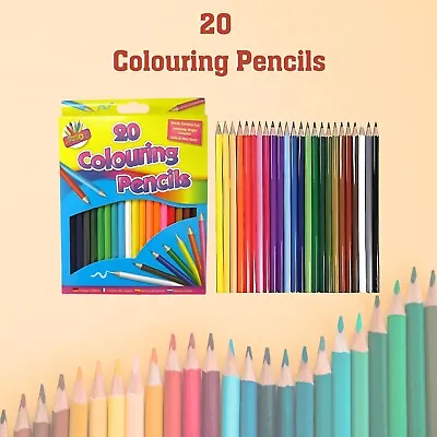 20Pc Kids Adult Bright Colouring Pencils Set Art Craft School Stationery • £3.79