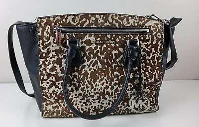 Michael Kors Calf Hair Animal Print Leather Convertible Satchel Handbag Purse • $129.99