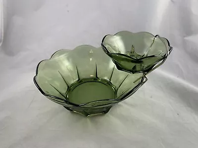 Vintage Anchor Hocking Swedish Modern Avocado Green Chip & Dip Set EUC • $20