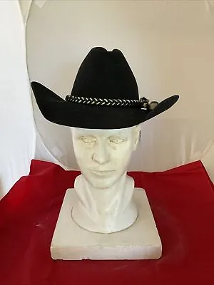 Vtg Black Hatatorium San Angelo Texas 7 1/8- 7 1/4 Black Felt Cowboy Hat Western • $75