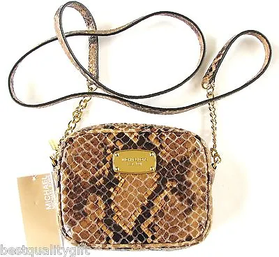 New Michael Kors Hamilton Sand Brown Python Embossed Leather Crossbody Hand Bag • $127.49