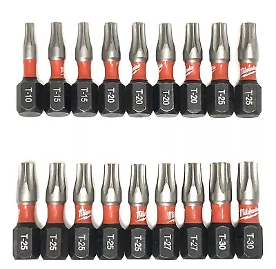 T10 T15 T20 T25 T27 T30 Milwaukee Shockwave 18 Bits 1 In Torx Screw Driver Bits • $9.99